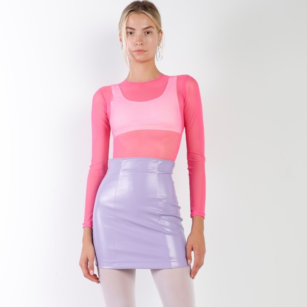 LAVENDER FAUX LEATHER HIGH WAIST MINI SKIRT